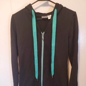 SOUNDGIRL Womens Zip Up Navy & Turquoise Hooded Jacket Size L